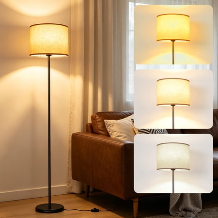 Govvep Modern Standing Floor Lamp, Beige Linen, 3 Colors