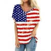 ZXZY Women USA Flag Short Sleeves Round Neck Independence Day Top