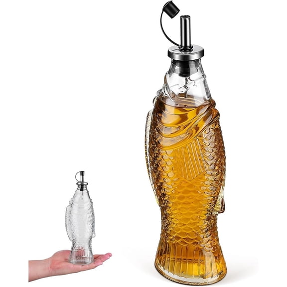Glass Fish-shaped Oil Dispenser Bottle 500ml Kitchen Olive Oil Container Cooking Seasoning Jar for Home and Restaurant Use