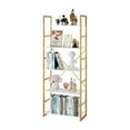 thumbnail image 3 of Homfa 5 Tier Gold Bookshelf, Modern Display Shelves Industrial Bookcase with Metal Frame for Bedroom Living Room, White, 3 of 11