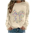 thumbnail image 3 of Uootdi Christmas Light Long Sleeve Sweatshirt Womens Christmas Bow Sweatshirt Winter Gift Holiday Party Crewneck Fall Xmas Out fits, 3 of 4
