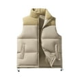thumbnail image 2 of Men's Thickened Colorblock Full Zip Vest Fall Winter Warm Lightweight Stand Collar Sleeveless Vest for Outdoor Activities Gift,Khaki,XL, 2 of 9