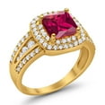 thumbnail image 3 of Halo Art Deco Ring Princess Cut Yellow Tone Ruby CZ 925 Sterling Silver Size 11, 3 of 7