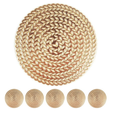 

Qalabka 10.5 cm Gold Wheat Coasters 6-Pack Wipe Clean PVC Glass Placemat Look Round Hollow Design for Elegant Table Settings