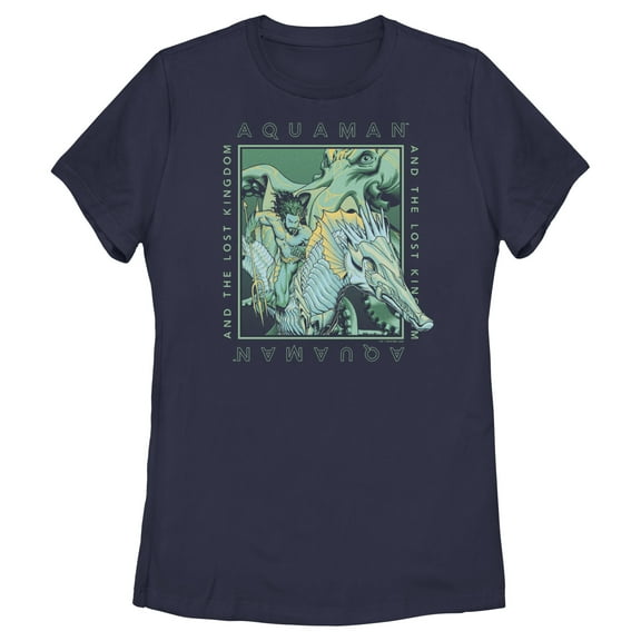 Women's Aquaman and the Lost Kingdom Topo Square  Graphic Tee Navy Blue X Large