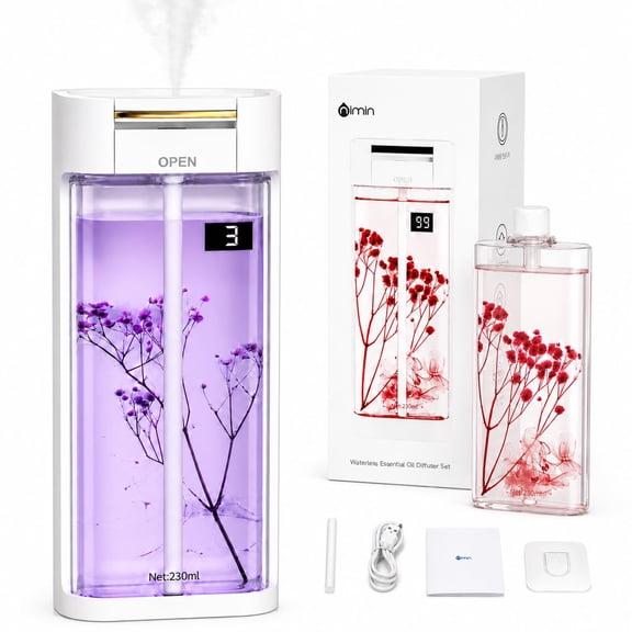 Waterless Essential Oil Diffuser with 2x230ml Refills (460ml Total), Portable Fragrance Diffuser for Home & Aromatherapy, Wall Mounted or Desktop Scent Machine, 4 Mist Modes