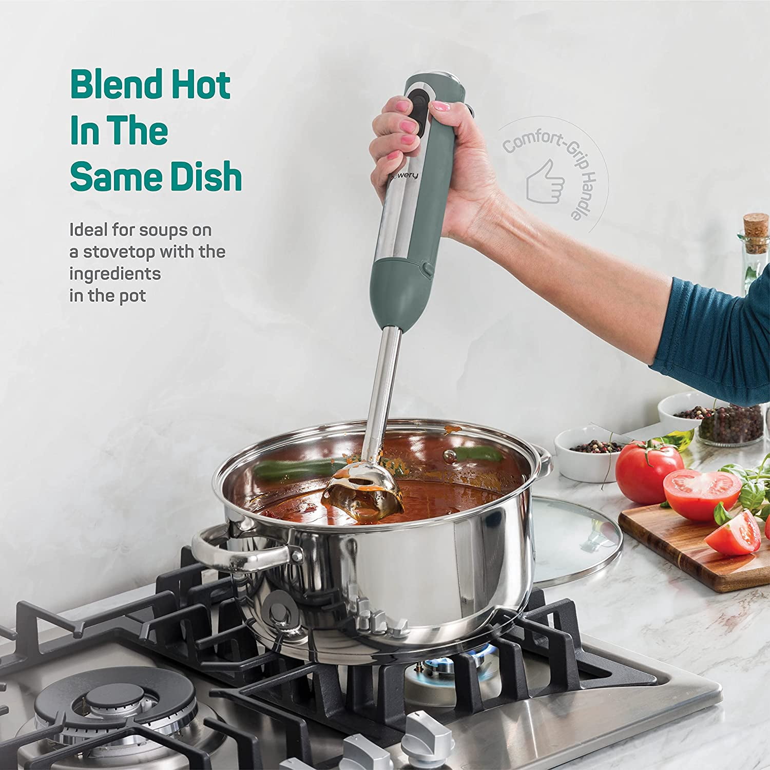 Powerful Immersion Blender, Electric Hand Blender 500 Watt with Turbo Mode, Detachable Base. Handheld Kitchen Blender Stick for Soup, Smoothie, Puree, Baby Food, 304 Stainless Steel Blades