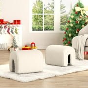 AWQM 2PCS Footstool Ottoman,Small Lamb Wool Pouf Ottoman Bench,Comfortable Sofa Footrest Vanity Chair Bench for Makeup Room, Living Room, Bedroom,U-Shaped