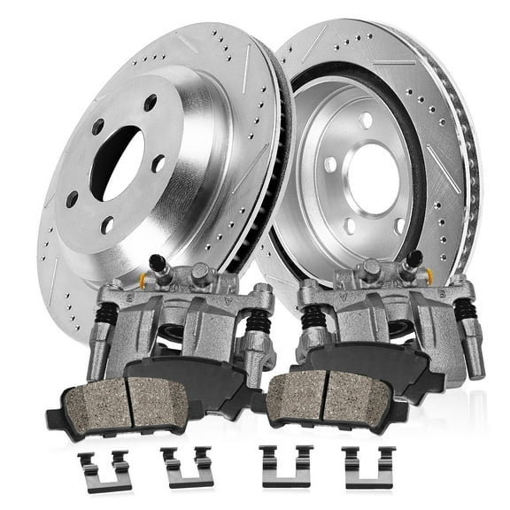 Callahan Brake Parts Brake Kit for Volvo XC90 2003-2014 Rear Drilled and Slotted Brake Rotors with Ceramic Brake Pads and Brake Calipers EBYK040177