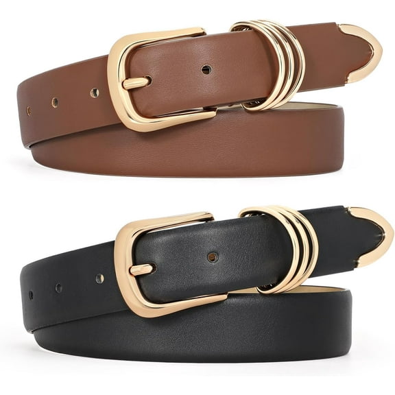 WERFORU Women Leather Belt for Jeans Pants, Ladies Leather Belt with Gold Buckle