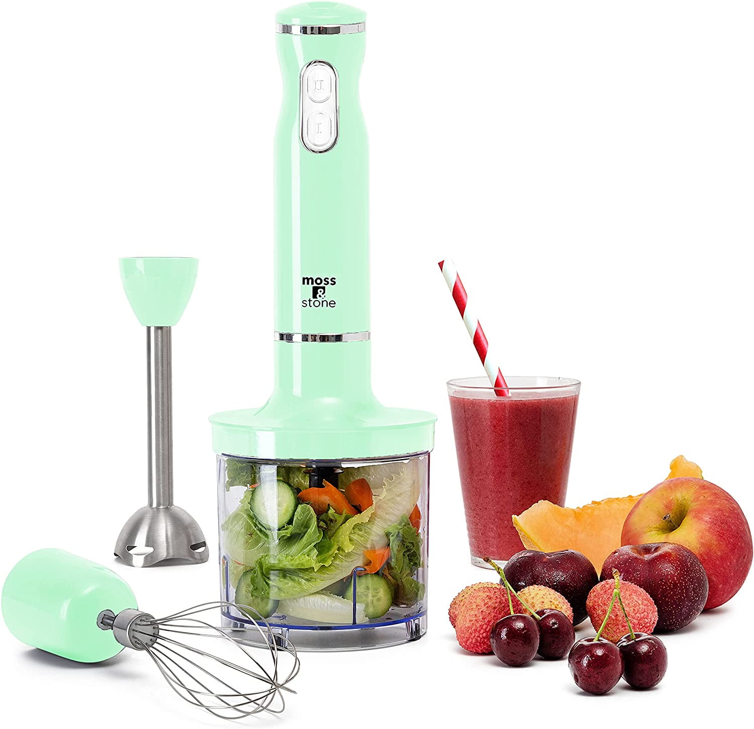Moss & Stone Electric Smart Stick Hand Blender Set with Egg Whisk & Chopper, Ergonomic Handle