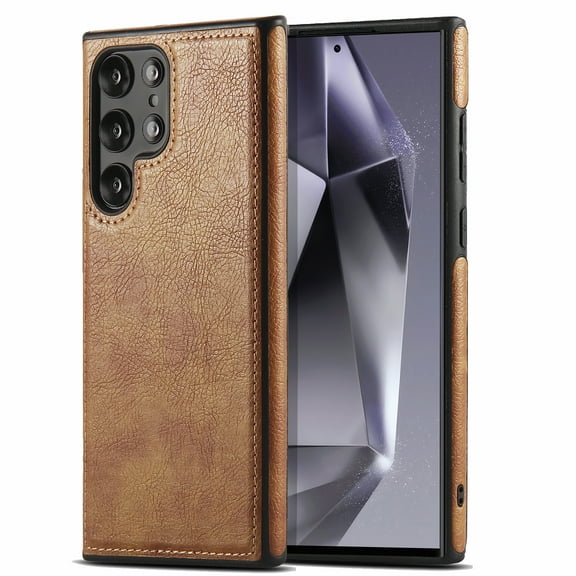 AIOVETEAB Compatible with Samsung Galaxy S24 Ultra Case Premium Leather TPU Hybrid Case Cover,Brown