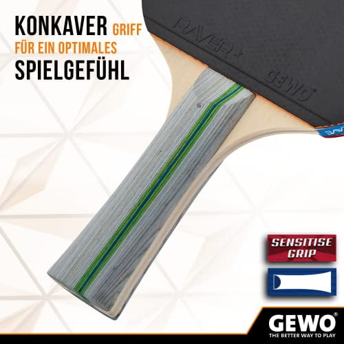 GEWO Table Tennis Paddle - Player Thunderball 2 - High Grip, Spin, Attack - Adult, Youth - 4.0 Inch Grip