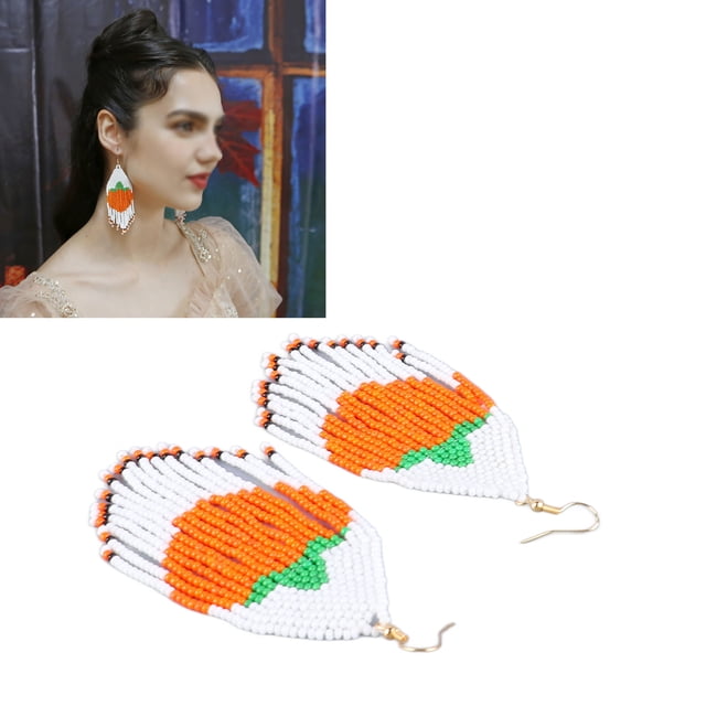 Beaded Dangle Earrings, Cute Pumpkin Long Beaded Tassel Earrings Eco Friendly Exquisite Safe Lightweight For