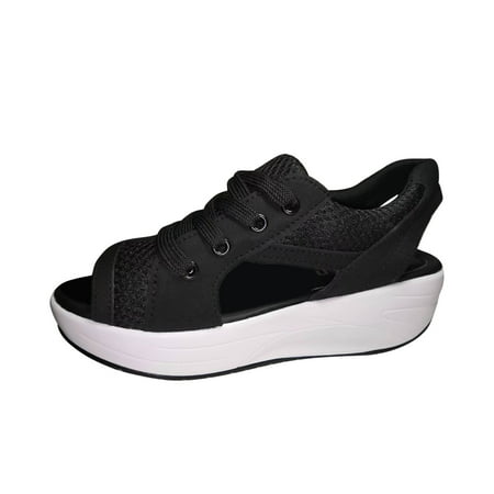 

Fesfesfes Platform Shoes Women Lace Up Sandals Thick Sole Sandals Slope Heel Breathable Walking Shoes Womens Mesh Casual Shoes 5.5(36)