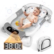 Doulami Collapsible Baby Bathtub for Infants Baby Tubs for Newborns with Cushion and Thermometer, 0-36 Month(Gray)