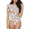 thumbnail image 2 of Uemuo Canada Day Pattern Women's One Piece Short Sleeve Swimsuit Rash Guard Surfing Modest Quick-drying Swimsuit Beach Essentials-X-Large, 2 of 9