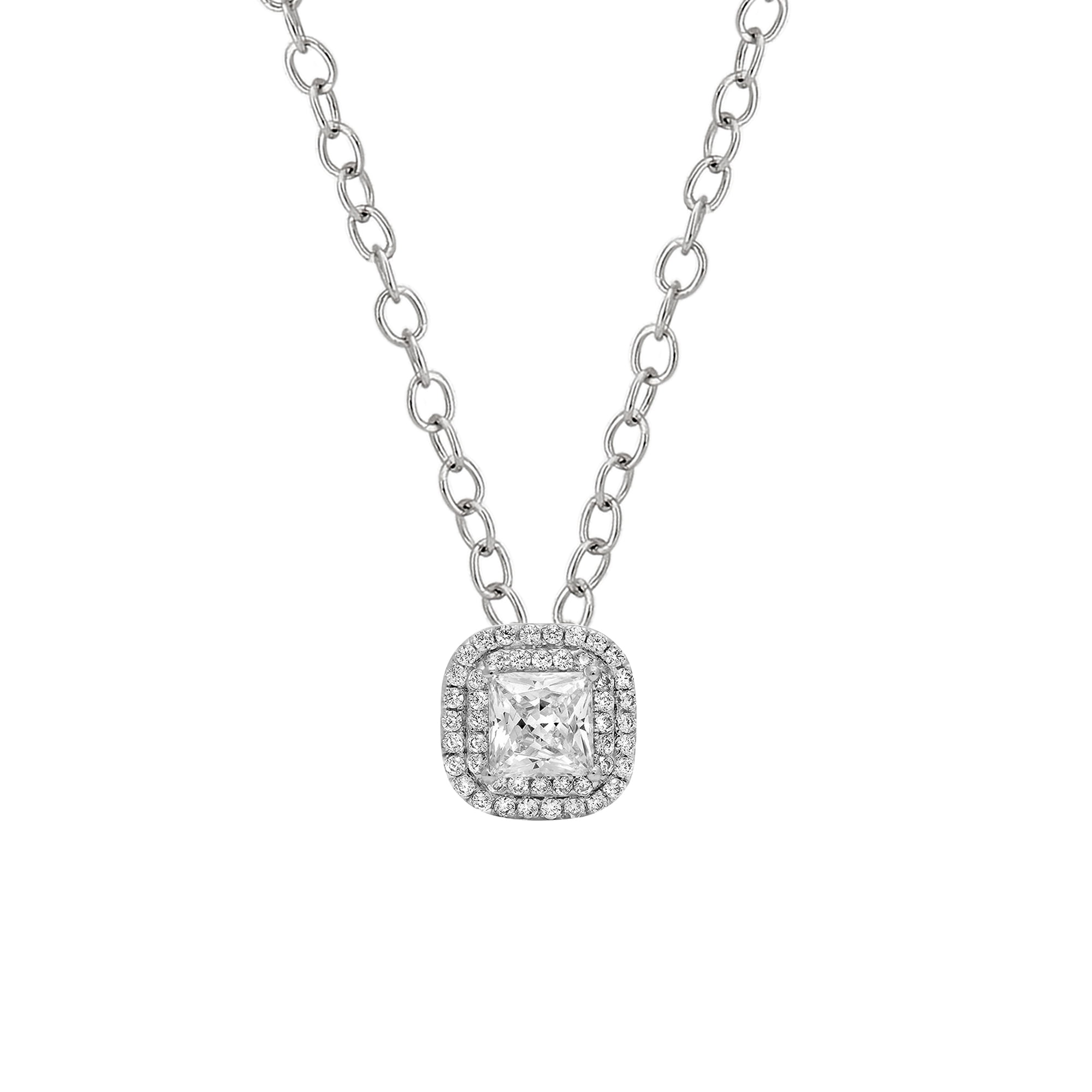 CZ Princess-Cut Double halo Pendant 