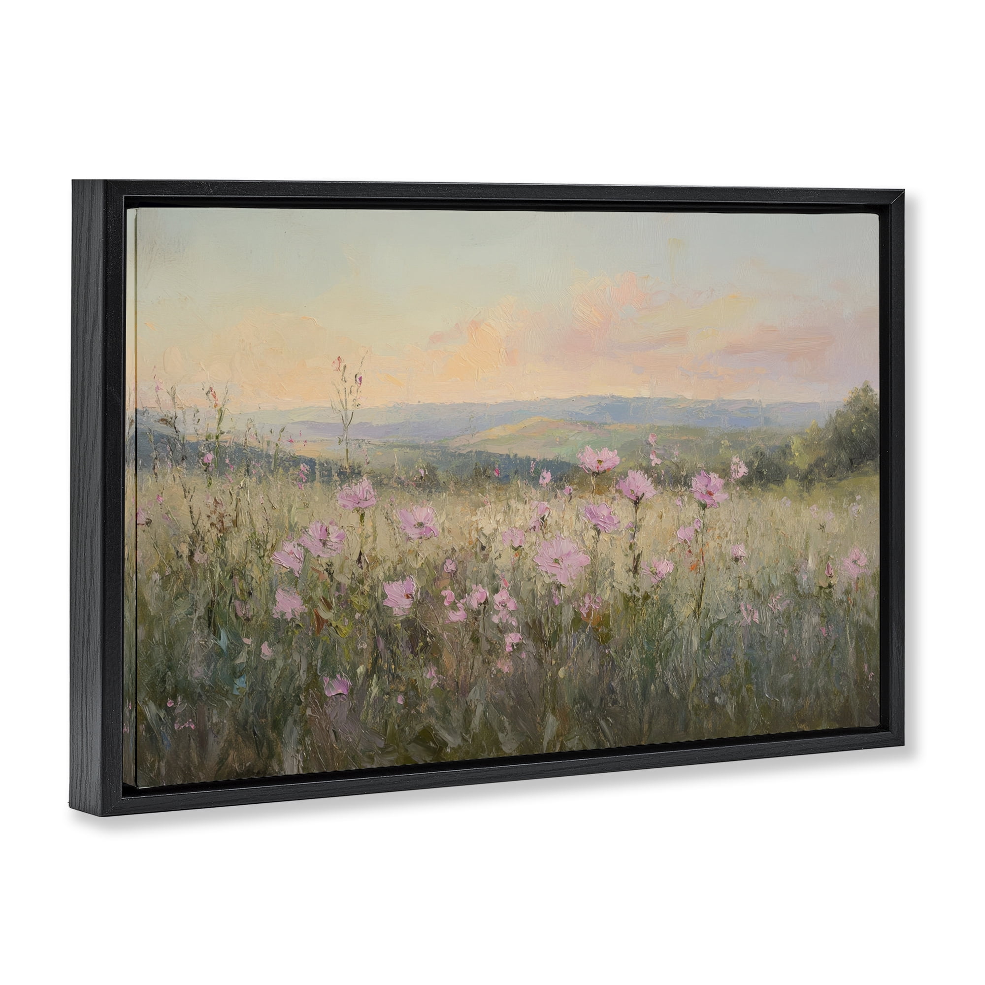 Stupell Industries Tranquil Meadow At Dawn Black Framed Floater Canvas Wall Art, design by Petal Prints Design