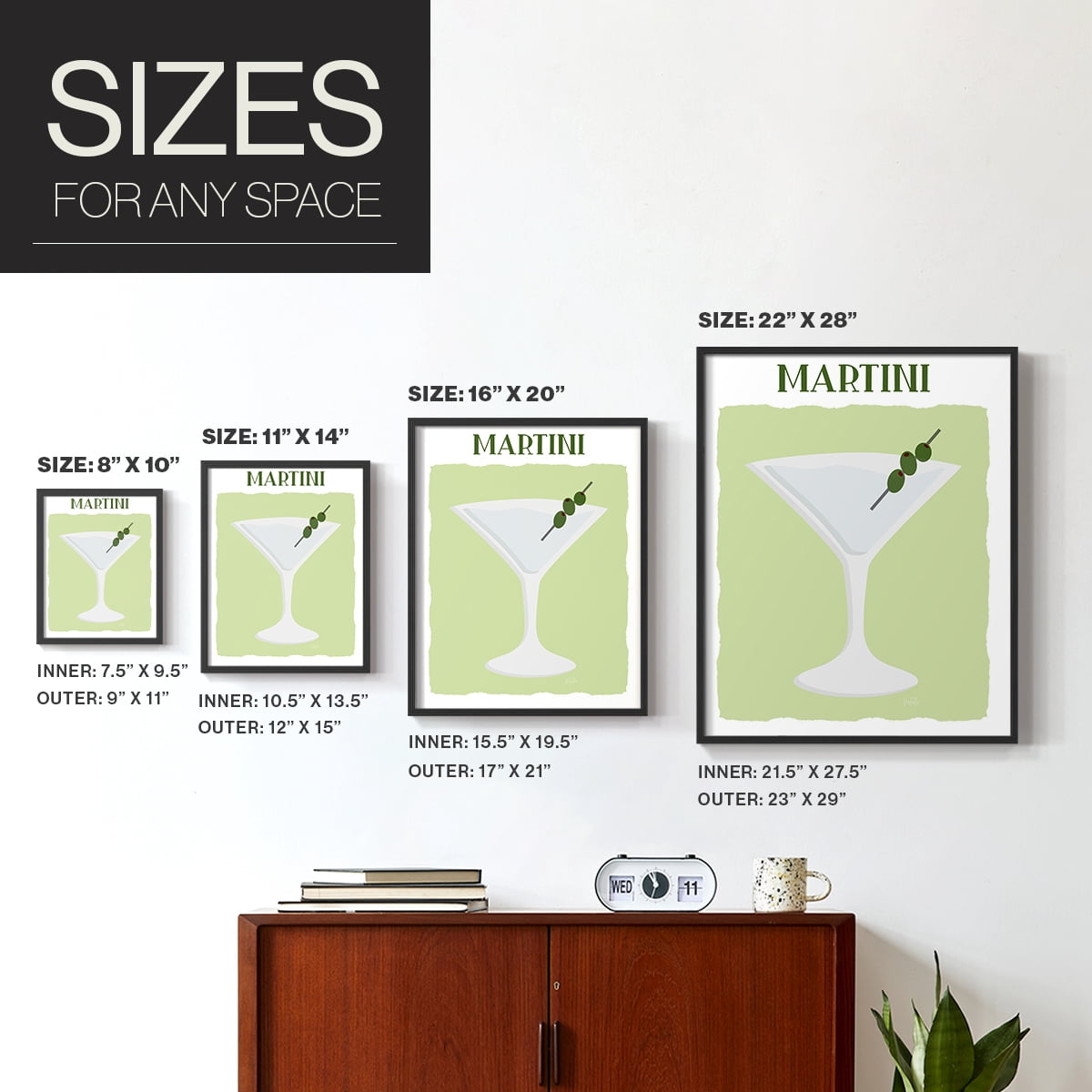Martini in Black Solid Wood 8 x 10 Framed Print