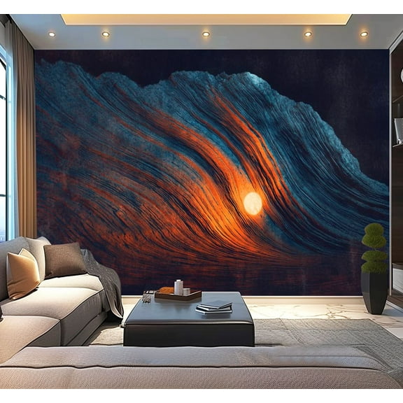 Peel and Stick Wallpaper Mysterious light sphere hovering Martian landscape Modern Art Wall Mural Decor Self Adhesive and Removable 100in x 144in