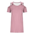 thumbnail image 5 of Kvture Women Cold Shoulder T Shirt Dress Wide Strap Short Sleeve Casual Tunic Dresses Loose Comfort Lounge Dress Pink, 5 of 7