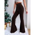 thumbnail image 6 of Women'S Velvet Elastic Waist Flare Leg Palazzo Long Pants Trousers Brown M, 6 of 9