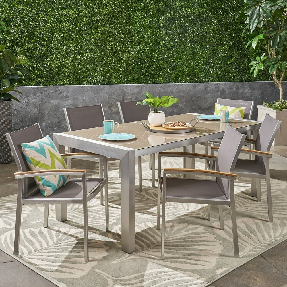 7-Piece Silver and Gray Contemporary Outdoor Furniture Patio Dining Set ...
