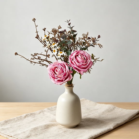 Bcylexb Artificial Flowers Rose Bouquets, Lifelike Silk Fake Rose Flowers with Eucalyptus Leaves Faux Floral Bouquet for Vase Table Living Room Indoor Decor