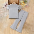 thumbnail image 4 of vigerkar Girl's 2 Piece Outfits Print Clothing Set Cute Hearts Graphic Tee and Flare Bell Bottom Pants 2-8 Years (Grey, 2-3 Years), 4 of 4