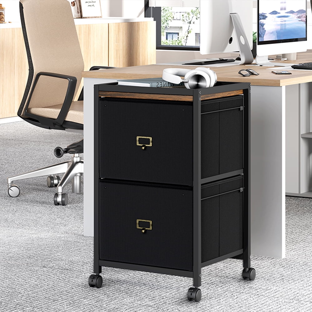 Cabihome File Cabinet, Under Desk Storage Fabric Vertical Filing Cabinet with 2 Drawer and Wheels, for Home Office