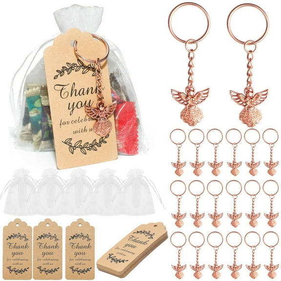 30 Set Keychains Collection with Thank You Cards and Bag Wedding and Birthdays Party Souvenir Keyring for Gifting
