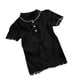 thumbnail image 3 of Camisa De Punto Mujer Verano Con Volantes Manga Corta Cuello De Muñeca Casual Top, Negro Advancent AP001288-03B, 3 of 7