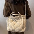thumbnail image 5 of Women Quilted Tote Bag Puffer Hobo Handbag Lightweight Padding Shoulder Bag Nylon Padded Crossbody Purse - Off white, 5 of 6