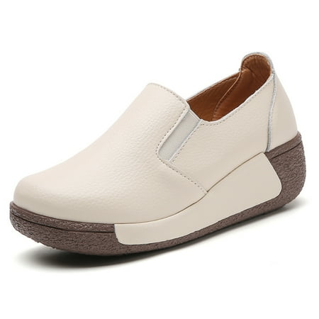 QIYULANC Women s Slip On Platform Loafers Comfort Ladies Wedge Shoes Low Top Moccasins Fall Footwear