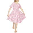 thumbnail image 2 of Yuyamidu Rainbow A Line Girls Dresses Spring Summer Going Out Playwear for Kids 9-10 Years Old Floral Short Sleeve Princess Dress Birthday Gifts Pink Skater Dress, 2 of 6