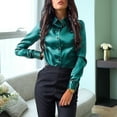 thumbnail image 4 of sunsanly Women Spring Shirt OL Style Solid Color Loose Satin Single-breasted Commute Long Sleeves Turn-down Collar Spring Blouse Women Clothes, 4 of 8