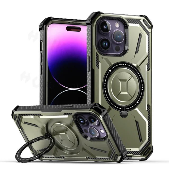 Magnetic MagSafe Case for iPhone 16 Pro Max 15 Plus 14 Pro 13 12 Heavy Duty Shock Absorption Body Protective Rotatable Kickstan Green iPhone 11