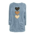 thumbnail image 4 of Fleece Tunic Tops for Women with 2 Pockets Hearts Print Crewneck Long Sleeve Fuzzy Sherpa Sweaters Pullover (XL, Blue), 4 of 4