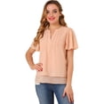 thumbnail image 1 of INSPIRE CHIC Top de gasa con mangas de mariposa, blusa informal holgada de Pintuck para mujer Rosa salmón M, 1 of 6