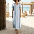thumbnail image 5 of Woman's Dress Ndbuld Women's Loose Short Sleeved Round Neck Fashion Bohemian Flared Split Floor-Length Maxi Dress Light Blue S, 5 of 7