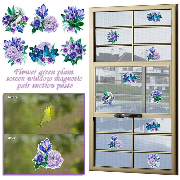 Up to 65% off Flower Green Plant Screen Window Magnetic Pair Suction Paste Screen Window Mosquito Net Repair Subsidy Anti-Collision Paste Refrigerator Sticker