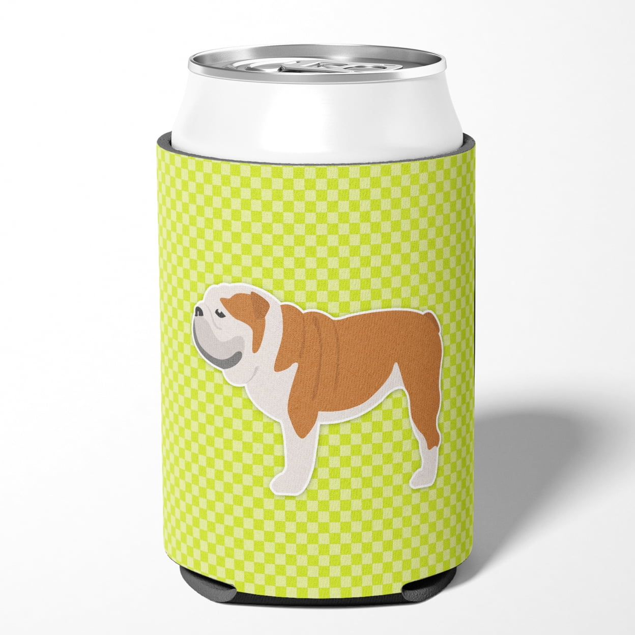 Caroline's Treasures BB3862CC English Bulldog Checkerboard Green Can or Bottle Hugger, Can Hugger, multicolor
