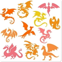 Dragon Painting Stencils Large Different Dragons with Wings Craft Ornament Paint Stencils Reusable White PET Drawing Template for Painting Wood Wall DIY Craft Fabric (11.8x11.8 Inch)