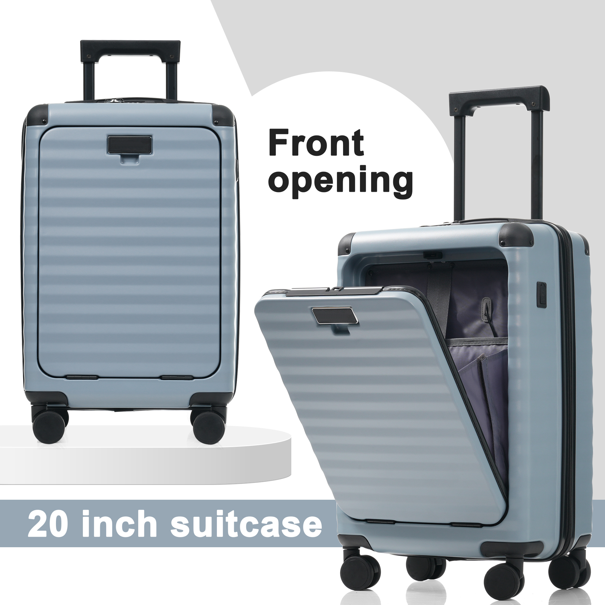 Euroco 5 Piece Luggage Sets Front Opening,Expandable Hardshell Suitcase with Spinner Wheels,2 Bags and TSA Lock,Lightweight Carry on Luggage with USB Port and Cup Holder(20"/24"/28"),Sky Blue