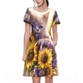 thumbnail image 1 of Disketp Daisy Sunflower Lazy Cat para Vestido de Manga Corta para Mujeres, Vestidos de Verano para Mujeres, Casual y Holgado para la Playa, 1 of 6