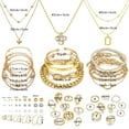 thumbnail image 6 of XC  Gold Plated Jewelry Set for Women,14k Gold Plated Multi Layer Necklaces Stackable Bangle Bracelets Stackable Knuckle Rings Hoop Earrings Set Anniversary Trendy Elegance Charms Anniversary, 6 of 7
