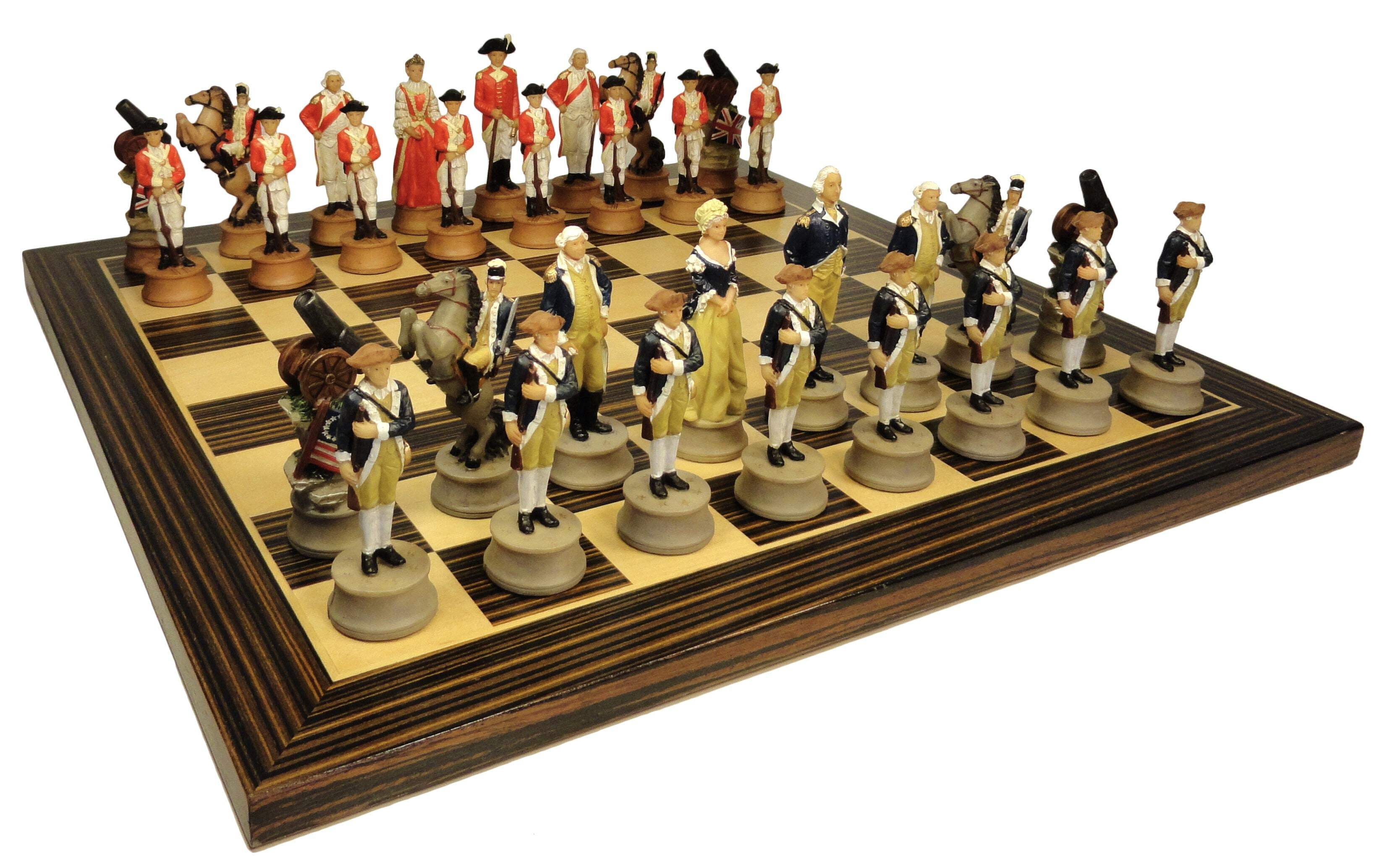 American REVOLUTION Chess Set W 14" Ebony Black  Maple Wood Board Independence