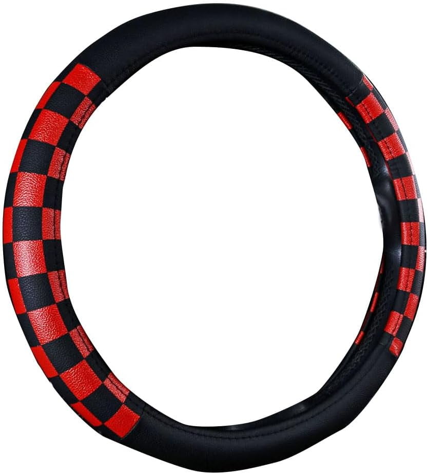 1 Pack Grid Style Microfiber Leather Auto Car Steering Wheel Cover Universal 15 Inch for Women Men, Red