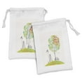 thumbnail image 1 of City Park Trees Fabric Pouch Set of 2, Bicycle Stairs Bird Nest Silhouette Print, Small Drawstring Bag for Toiletries Masks and Favors, 9" x 6", Multicolor, by Ambesonne, 1 of 2
